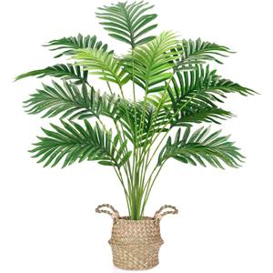 Der Rose Fake Palm Tree 28Inch Faux Plant Potted Tall Fake Plant with Hand-Woven Baskets Artificial Tree for Indoor Outdoor Home Office Bedroom Porch Balcony Decor