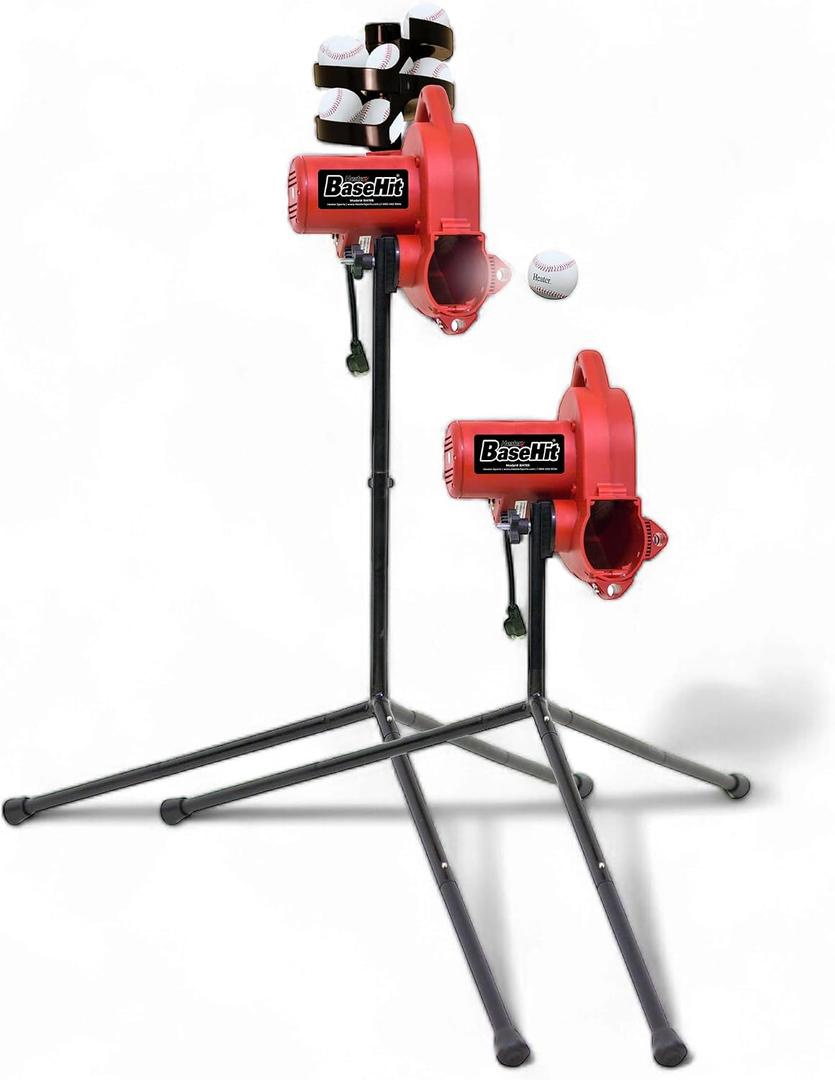 Heater Sports Base Hit Adjustable Real Baseball Pitching Machine 45 MPH Pitching Speed, Includes Automatic Ball Feeder | Perfect for Hitting and Fielding Training for All Skill Levels, One Size