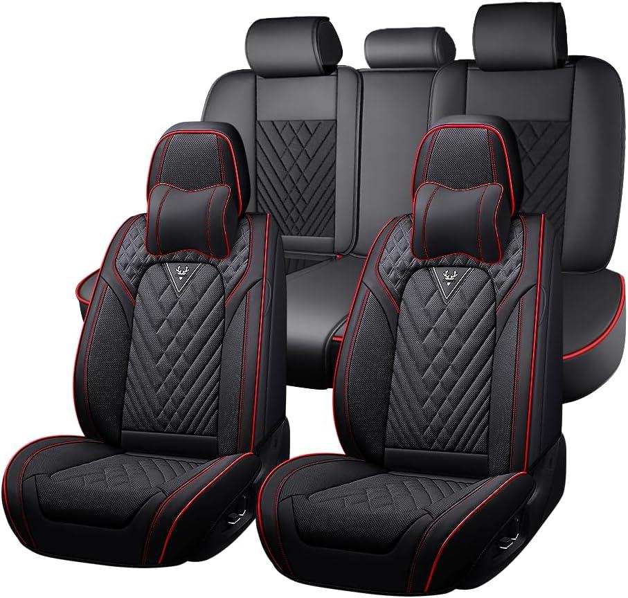 Fit for Honda Pilot Seat Covers 2003-2026, Nappa Leather, 360 Full Protection, Thick Padding & Memory Foam, Waterproof & Stain-Resistant Car Seat Cover (Luxury 5 Seats,Black&Red)