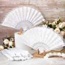 Roowest 12 Pcs Rose Lace Fan Handheld Floral Folding Fans with Organza Bags Chinese Retro Foldable Decor Bridal Dancing Prop Hand Held Cosplay Costume for Party Wedding Birthday Church Tea(Silver)