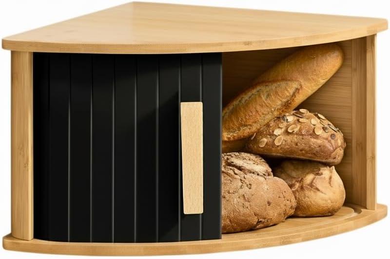 Corner Bread Box for Kitchen Countertop, Bread Storage Container for Homemade Bread, Two Layer Breadbox under Cabinet Mount, Large Bread Holder for Kitchen Counter, Panry Shelf