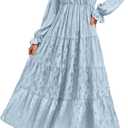KIRUNDO Spring Wedding Guest Dresses for Women 2026 Maxi Floral Long Sleeve Elegant Ruffle Tiered Flowy Party Long Dress (XX-Large, Light Blue)