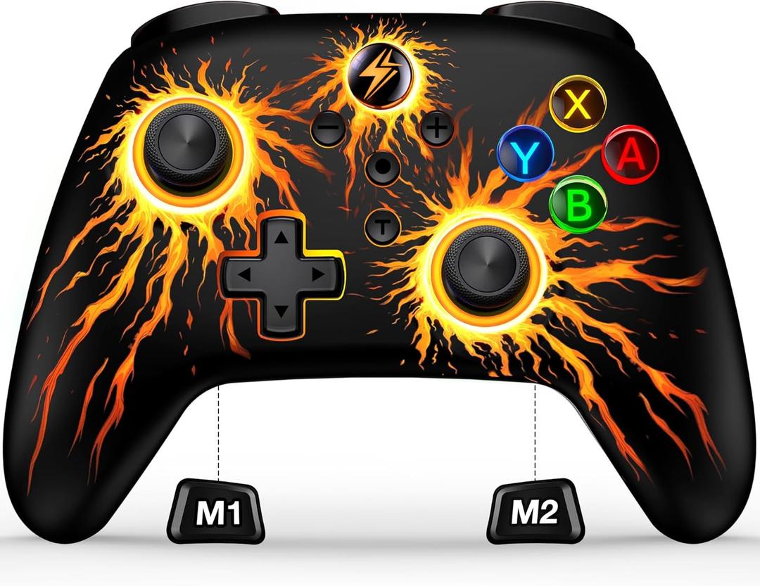 Svetaecho Wireless Switch 2 Controller for Nintendo Switch Controller/Lite/OLED, LED Wired PC Game Joysticks-Wireless iOS/Android Remote, Nintendo Game Accessories Interactive Gaming Figures (Colorful-RGB Fire)