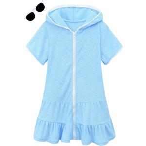 Girls Swim Cover Up Kids Swimsuit Coverup Terry Zip-Up Beach Bathing Suit Wraps with Sunglasses 12