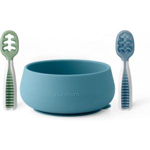NumNum Baby Bowl & 2 Pack GOOtensils Baby Spoons, Suction Bowls for Baby 4+ Months, Extra Strong NonSlip Suction, 100% FoodGrade Silicone, BPAFree, Microwave & Dishwasher Safe (Blue/Green)