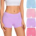 Migbean Boy Shorts Underwear for Women Cotton Panties Mid Waisted Boxer Briefs Breathable Underwear Multipack 4 Pack (Large, Light Blue/Light Pink/Light Purple/Dark Pink) Large