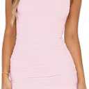 Ardrem Women Summer Sleeveless Mini Dress Layer Ruffle Hem Mesh Bodycon Short Tank Dresses Party Club Ruched Dress 2026 Medium