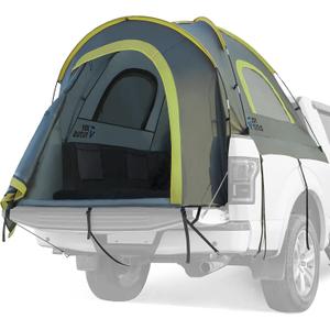 JOYTUTUS Pickup Truck Tent 2.0, Waterproof PU2000mm Double Layer for 2 Person, Portable Truck Bed Tent with Rainfly, 5.5'-6' Camping Preferred - Green (5.5-6 ft, Fiberglass rod, Gray Green)