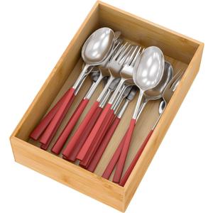 Bamboo Kitchen Drawer Organizer, Wooden Storage Box for Utensil Organizer Silverware Tray Cutlery Holder Flatware Containers - Multi-Use Deep Drawer Dividers Organizer for Bathroom, Jewelry (9"6"2.5")