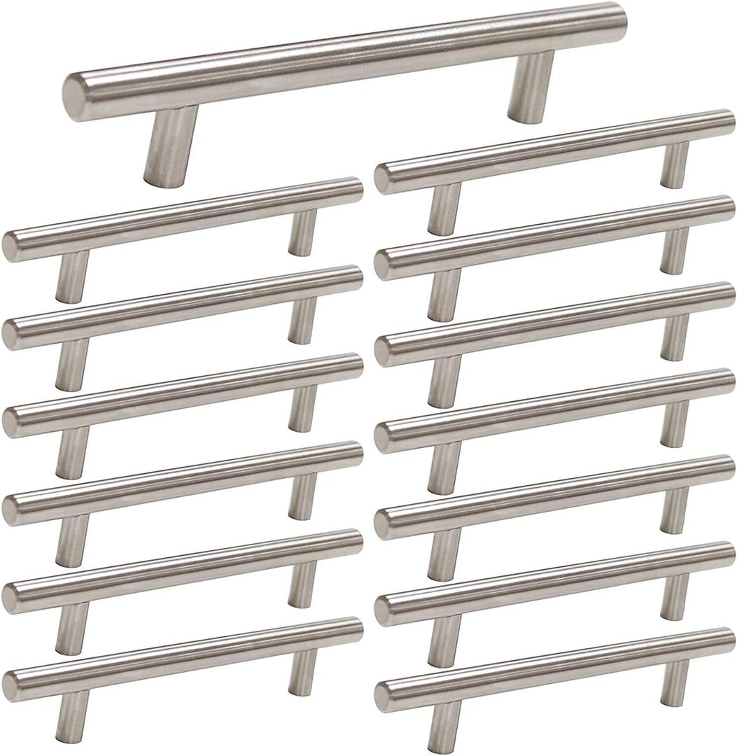 homdiy 15 Pack Brushed Nickel Cabinet Pulls 3 Inch Handles Stainless Steel Cabinet Hardware for Kitchen and Bathroom Cabinets, 5 Inch Overall Drawer Pull (3in hole centers)