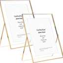 Gold 8x10'' Floating Frame Set of 2, For Photo Sizes ( 5x7'' ,6x8'' 7x9'' up to 8x10''), Beautiful Metal Lace Edge Frames Adjustable Tabletop/Shelf Photo Frame, Classy Gift Choice for Wedding,