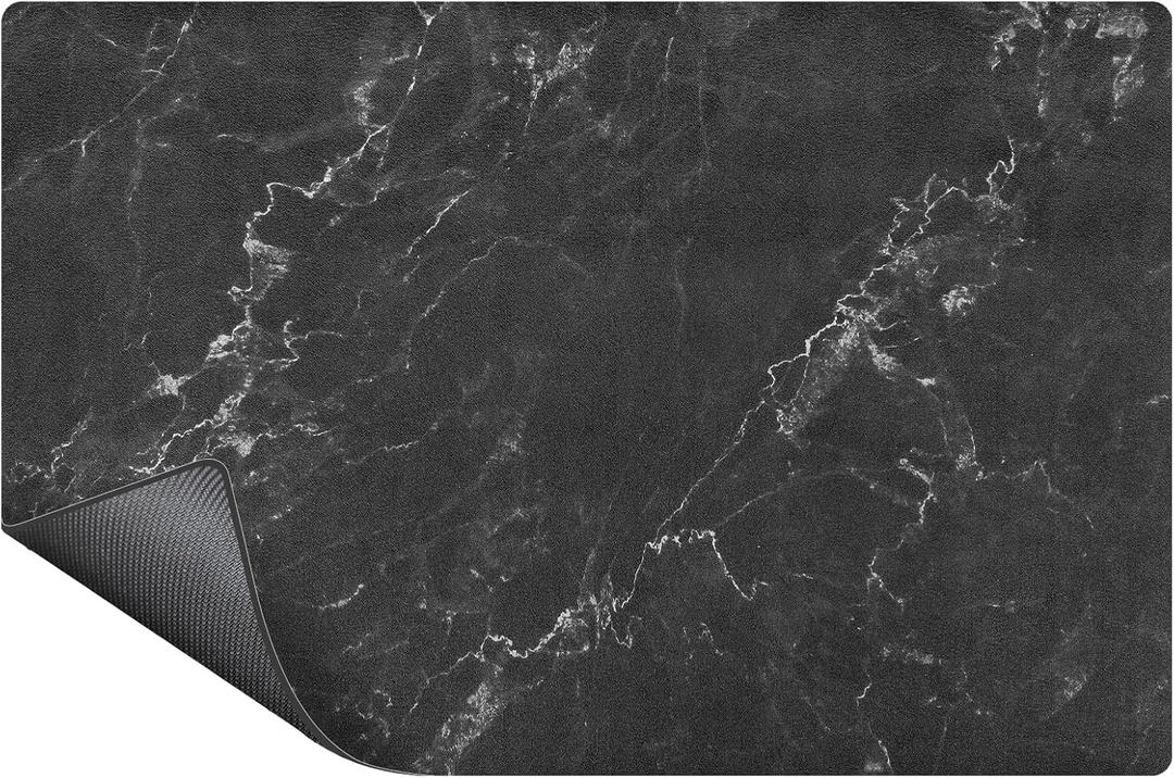 SUEH DESIGN Coffee Mat, Absorbent Dish Drying Mat 23.6 x 15.7 in Quick Dry Coffee Mat Large Drying Mats for Kitchen Counter Coffee Bar, Marble Black (15.7" x 23.6")