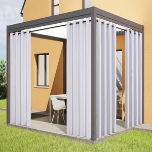 Outdoor Curtains for Patio Waterproof - Weatherproof Porch & Gazebo Curtains, Grommet Top and Tab Bottom Drape,4 Panel, 52" W x 108" L, White