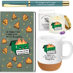 4 Pcs Funny Dumpster Gag Gifts Set for Coworker Employee Valentines Day Emotional Dumpster Notebook Mug Ballpoint Pen Scented Candle Appreciation Gift for Work Team Staff Teacher Nurse Boss (Green)
