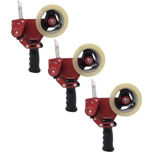 Clipco Premium Tape Dispenser Gun with Retractable Safety Blade and Tape Included (Pack of 3) (Red-Black)