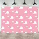 7x5ft White Clouds Pink Backdrop Cartoon Baby Shower Photography Background Girl Story Theme 1st 2nd 3rd Birthday Party Banner Decorations Kids Boys Girls Portrait Photo Booth Prop