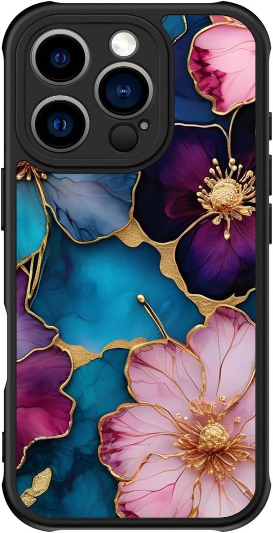 FUNMIKO for iPhone 16 Pro Case Wireless Charging & Military-Grade Protection - Trendy Floral Design for Women Girls, Matte Non-Slip Phone Cover with Shockproof Corners - Vibrant Flower Pattern