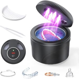 Ultrasonic Retainer Cleaner, 45kHz Retainer Cleaner Machine for Dentures, Mouth Guards, Aligners, Braces, Toothbrush Heads & Jewelry, 200ML Dental Cleaning Pod with 4 Modes & Digital Timer (Black)