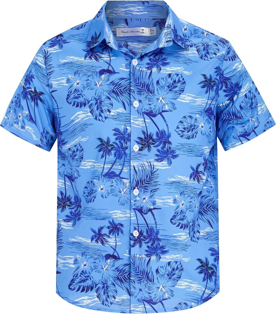Weecreeture Boy's Button Down Hawaiian Shirt Short Sleeve, Kids Summer Beach Hawaiian Shirts for Boys for 4-14 Years
