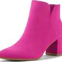 mysoft Women's Ankle Boots Chunky Block Low Heel Comfortable Pointed Toe Side V Cutout Dressy Office Booties with Zipper (9, Hot Pink)
