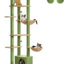 PEQULTI Tall Cat Tree, Floor to Ceiling Cat Tree Tower Adjustable [90.5''-100.4''=230-252CM] with Cat Condo, Cat Hammock and Scratching Post, Climbing Tree for Indoor Large Cats, Green