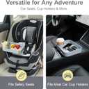 Car Seat Snack Tray for Toddlers - 3 Inch Cup Holder Fits Most Sippy Cups & Straw Bottles with Dip Well, Mess-Free Square Kids Travel Tray Road Trip Essentials, Grey