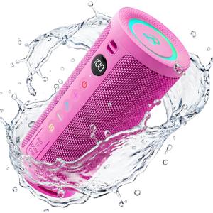 BassBloom Roar 3 Portable Bluetooth Speaker,20W Powerful Sound with JIKE Bass,IPX6 Waterproof,24H Playtime,Bluetooth 5.4,RGB Lights,Wireless TWS Pairing,Outdoor for Camping and Beach (Pink)