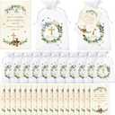 Blulu 50 Sets Baptism Party Gift, Greenery God Bless Drawstring Bags with First Communion Tags Religious Baby Shower Organza Bags for Boy Girl Baptism Birthday Christenings Party Supplies Decor(Cross)