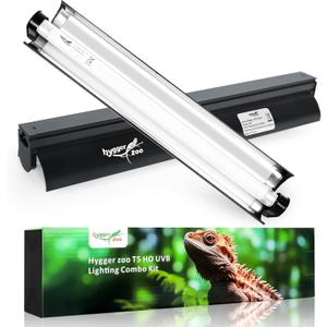 T5 Reptile Light Fixture Combo Kit 8W Light Fixture Reptile Terrarium Hood 10.0 UVB Light Bulb Tube Ideal for Tropical and Deserts Such as Bearded Dragon Lizards and Tortoises (8W 12.2IN Black)