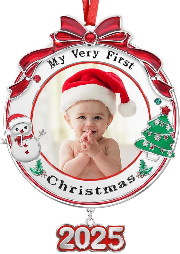 Baby's First Christmas Picture Frame Ornament 2025 Girl Boy, My Very First Christmas Photo Frame Ornament for Baby Newborn Christmas Keepsake Gifts (Large)