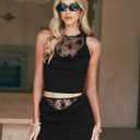 CSDAJIO 2 Piece Outfits for Women Sleeveless Lace Shirt Draped Cowl Neck Tank Top and Ruched Bodycon Mini Skirt Sets (Black, S)