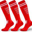 XZQTIVE 3 Pack Soccer Socks Cushion Comression Baseball Softball Socks Knee High Football Sock for Kids Youth Boys Girls, Medium