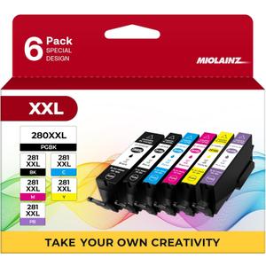 PGI-280XXL/CLI-281XXL Ink Cartridges Compatible Replacement for Canon 280 281 Ink Cartridges Use to TS8120 TS9120 TS8220 TS8320 TS8300 TS8322 TS9100 6 Value Pack