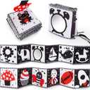 Black and White High Contrast Toys for Baby 0-3 3-6 months Infant Tummy Time Soft Book Sensory Musical Toy 0-2-4-6 month Babies Brain Development Crinkle Book Mirror Newborn Easter Basket Stuffer