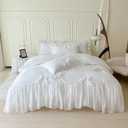 Chic Lace Bedding,Girls Twin Aesthetic Comforter Cover Set,Romantic French Princess Style Ruffled Duvet Cover with Lovely Bow with Zipper Closure-White,Twin
