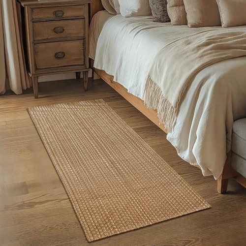 Entryway Rug 2x4 ft,Boho Small Area Rug,Washable Neutral Braided Rug,Solid Faux Jute Rug with Rubber Backing for Bedroom,Kitchen,Front Doors,Tan Brown