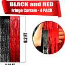4 Pack Foil Fringe Curtain Backdrop, 3.28Ft x 8.2Ft Metallic Tinsel Foil Fringe Streamers Curtains for Photo Booth, Wedding, Casino Viva Las Vegas Game Night Birthday Party Decoration (Black Red)