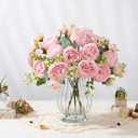 Domensi 6 Sets Wedding Floral Centerpiece for Table Decor, Artificial Peonies Silk Flowers Bouquet with Flower Foam and Metal Vase Faux Floral Arrangement for Bridal Shower Tea Party (Blush Pink)
