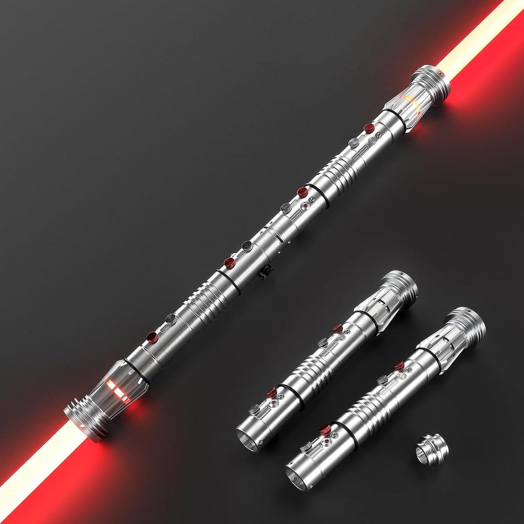 DAMIENSABER Upgrade RGB3.0 Smooth Swing Light Saber Double Blades,Motion Control Dueling Light Saber 16 Sound Fonts Light Sabers with Infinite Color and 16 Solid Color, Metal Hilt for Adult, Medium