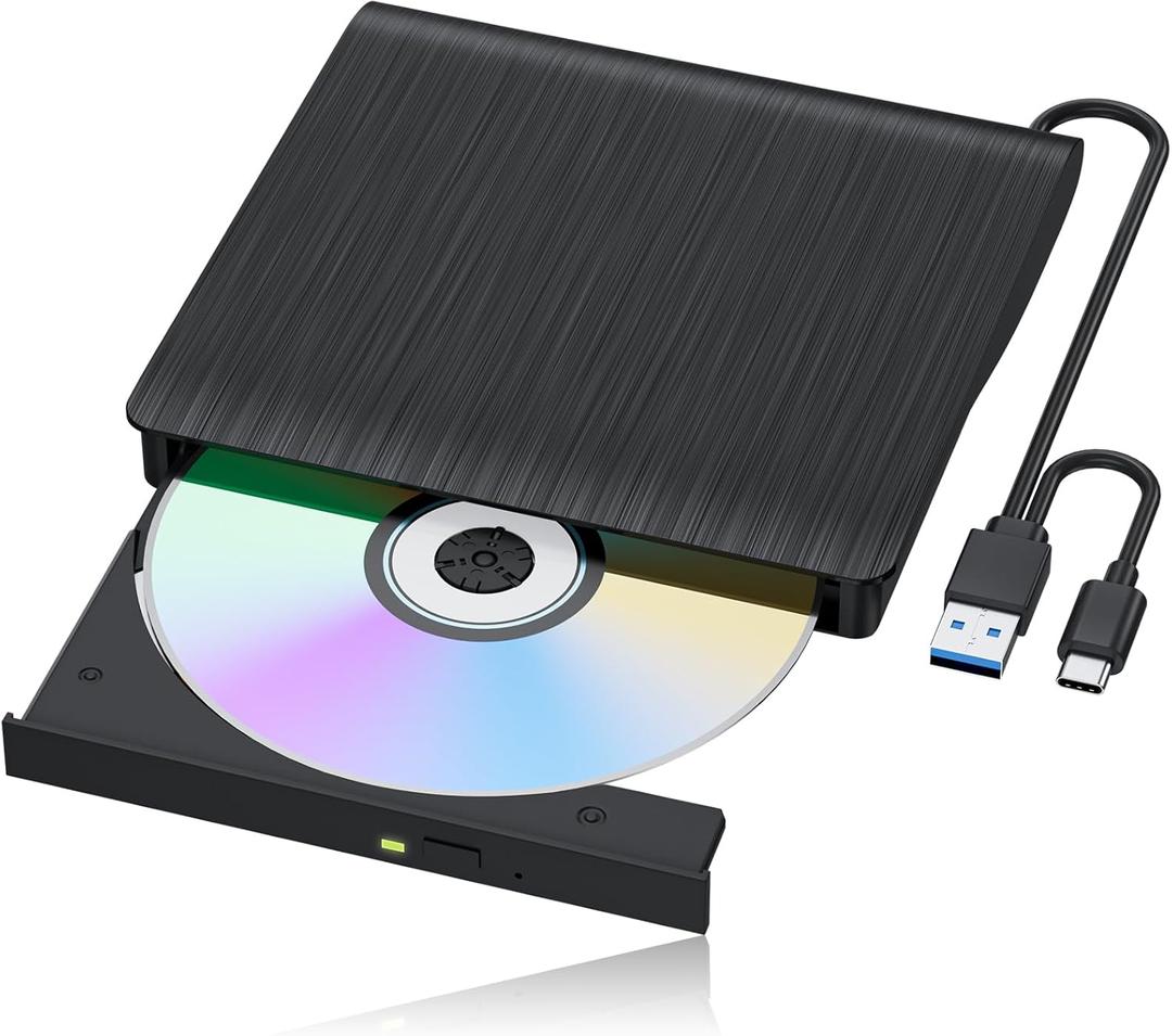 External Blu-ray Drive, Portable Blu-ray Player & CD DVD Burner  USB 3.0 & Type-C BD/DVD/CD Reader, Plug and Play, Lightweight for Windows/Mac/Linux (2 in 1)
