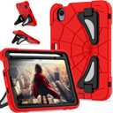 Kids Case for iPad mini 7 A17 Pro 2024/ Mini 6 8.3 inch, Spider Case for iPad mini 7th 6th Generation, Shockproof Durable Full Protective Cover with Pencil Holder, Kickstand (Red+Black)