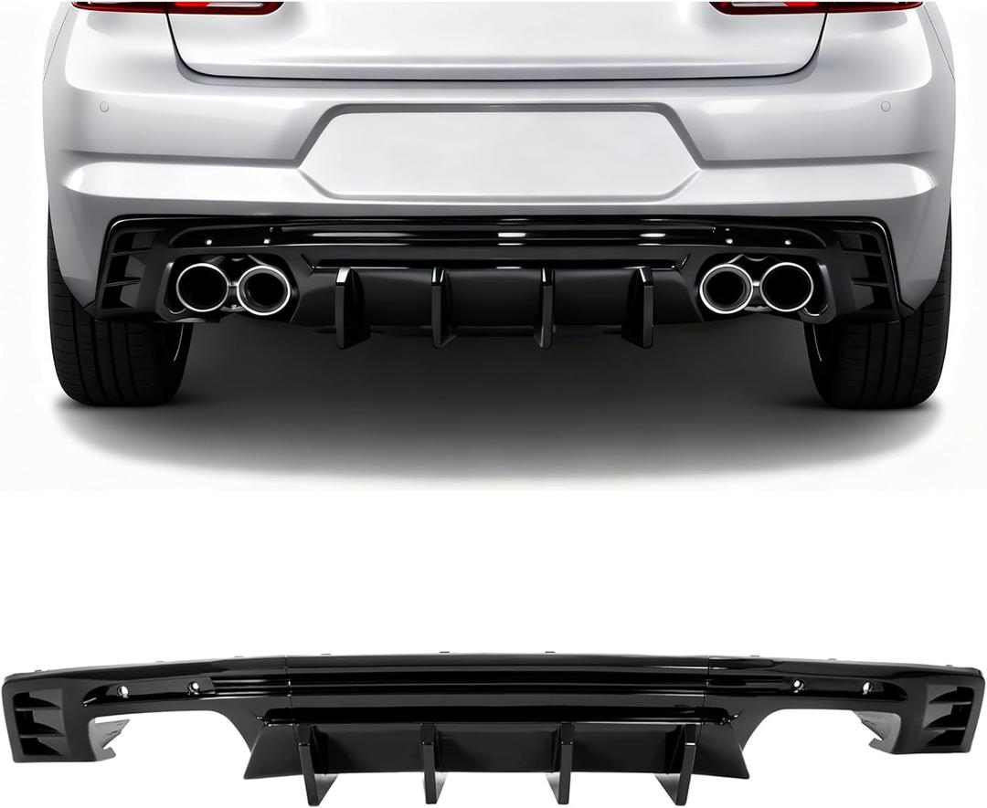 Rear Bumper Diffuser Compatible with 2016-2024 Chevrolet Camaro Coupe and Convertible, Except ZL1 Model, Gloss Black,Rear Lower Bumper Lip Splitter Valance Bumper Spoiler Painted