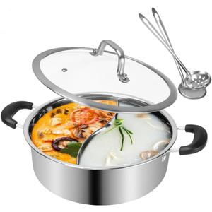 Shabu Hot Pot Stainless Steel,Chinese Induction Shabu Pot with Divider for Kitchen Cooker, Gas Stove (11 Inch)