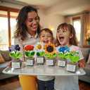 Handmade Crochet Flower with Support Card for Inspirational Gift with Encouragement Card for Office, Desk Decor or Home Decoration (Set of 6)