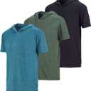 3 x Real Essentials 3 Pack: Boys Dry-Fit Youth Teen Active Athletic Short Sleeve Workout Hoodie - Hooded Pullover Shirts (XL)