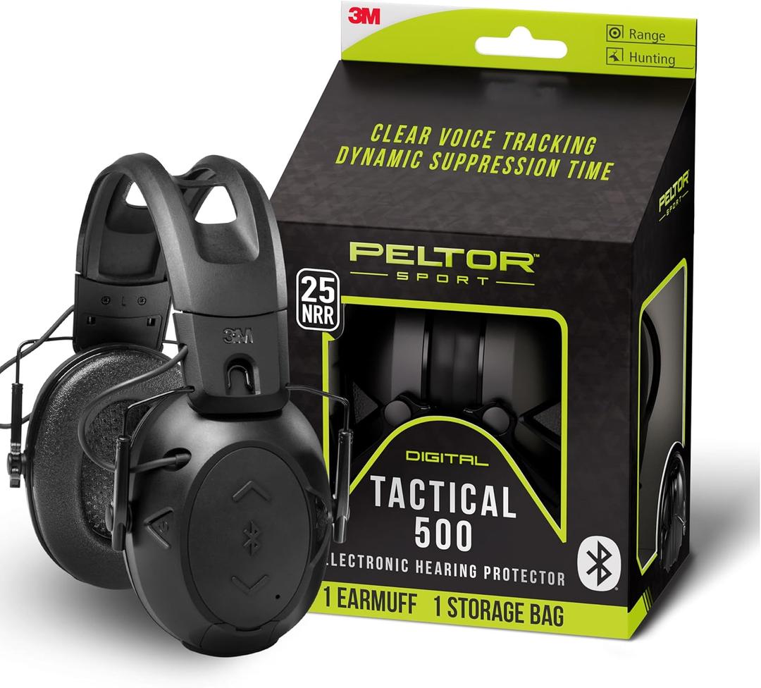 Peltor Sport Tactical 500 Bluetooth Hearing Protection Ear Muffs, 25 dB Noise Reduction Rating, Electronic Hearing Protection Headphones for Shooting, Hunting, Mowing, Construction, Concerts, & More