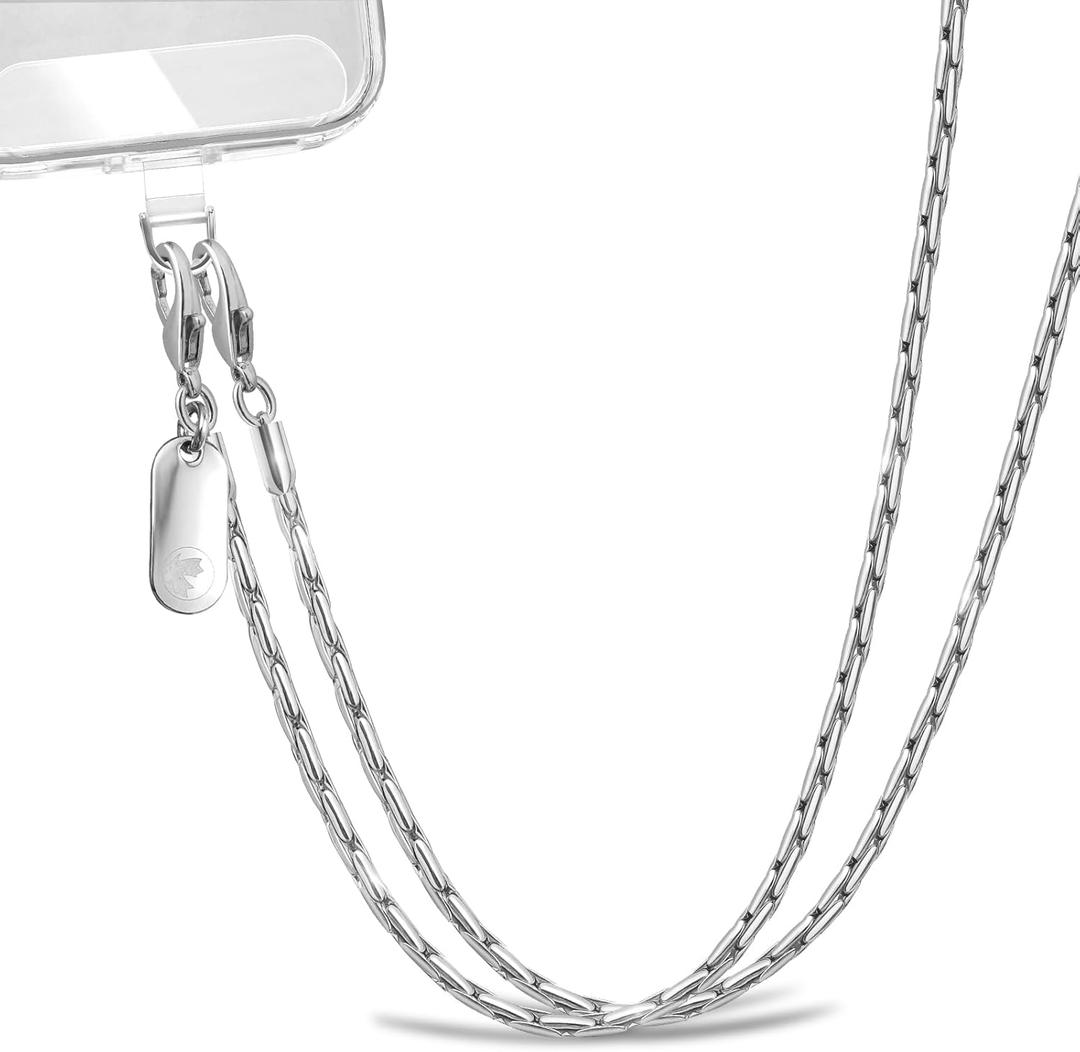 Phone Lanyard for Cellphone Case Crossbody Phone Strap Detachable Phone Charms Strap Anti Theft Necklace Holder for iPhone For Women(silver) (Large)