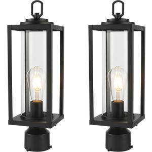 Beionxii 18.3'' H Outdoor Post Light, 2 Pack Large Size Waterproof 120V Pole Light Fixture, Black Cast Aluminum Exterior Lamp Post Lantern Head for Porch, Yard,Driveway(Base Not Included), BXA535P-2PK