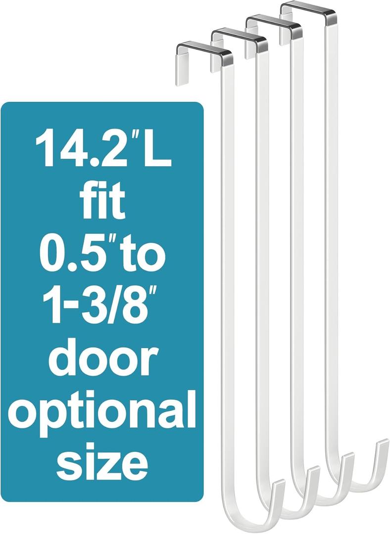 Over The Door Metal Hooks with Plastic Coating 14.2" Fit 0.5" to 1 3/8" Door 4 Pcs Heavy Duty Single Towel Robe Rack Wreath Bathroom Shower Hanger Shoe Organizer Ironing Board Long White Over The Door Metal Hooks with Plastic Coating 14.2" Fit 0.5" to 1 3/8" Door 4 Pcs Heavy Duty Single Towel Robe Rack Wreath Bathroom Shower Hanger Shoe Organizer Ironing Board Long White