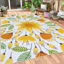 Lahome Floral Indoor Outdoor Rug 8x10, Non Slip Outdoor Patio Rug for Camping Picnic, Portable Large Outdoor Area Rug for Balcony Deck Backyard, RV Mat Outdoor Rugs for Living Room Bedroom,Yellow